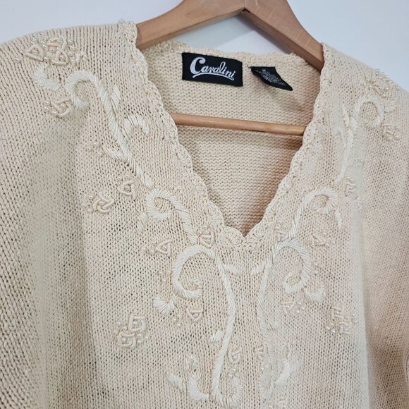 Vintage Cardini Beige Embroidered Sweater M 55% Ramie 45% Cotton《884》J - Picture 4 of 7